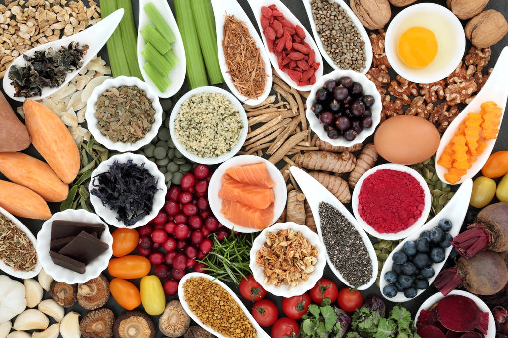 A variety of foods associated with balanced nutrition